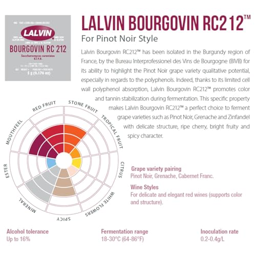 lalvin rc-212 wine yeast 10 pack - make wine cider mead kombucha at home - 5 g sachets - saccharomyces cerevisiae - sold by capybara distributors inc