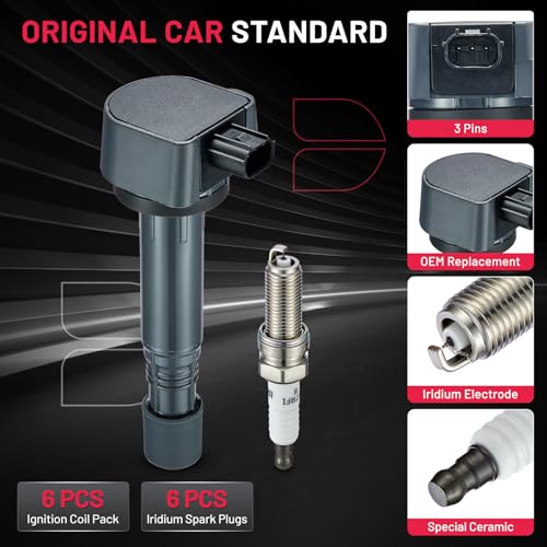 Image of BDFHYK Ignition Coil Pack UF624 and Iridium Spark Plugs 97390 Compatible with Honda Pilot Ridgeline 2009-2014 Acura RDX ZDX Honda Oem Coil Pack Coil for Acura 3.5L 3.7L V6 Set of 6