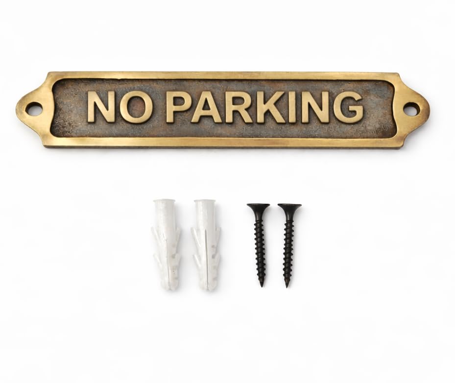 NO PARKING Antique Effect Door Plaque Sign | Vintage Style Metal Wall & Door Name Plate with Raised Lettering and Fixing Screws | Home Driveway Office Shop Entrance Sign 21.5 x 4.5 cm | NO PARKING