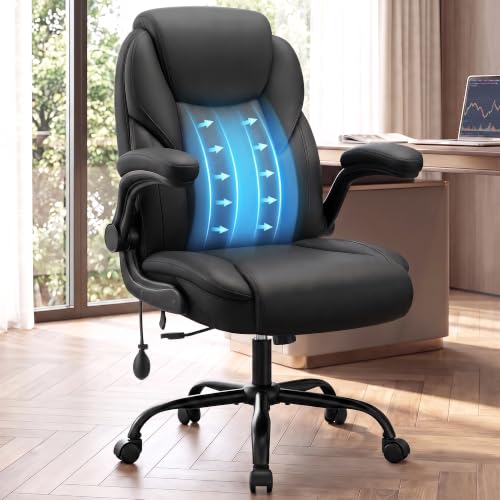 AtHope Ergonomic Leather Office Chair with Inflatable Lumbar Support, Black - image 1