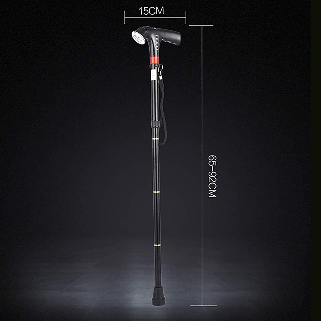 Bastón para Caminar para Personas Mayores Bastón Plegable con luz LED y botón de Alarma, bastón Ligero, Plegable, portátil, Ajustable, para Hombres, Mujeres, Andador con Ruedas para Personas Mayores,