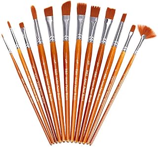 H&S Paint Brushes Set 12pcs Professional Artist Paint Brush Flat Round Tip for Acrylic Watercolor Oil Painting