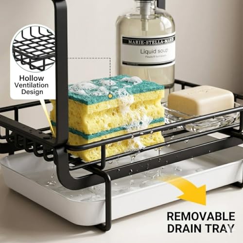 Image of Kitchen Sink Organizer Rack for Kitchen Basin | Sink Caddy Organiser with Soap Stand, Sponge Holder & Kitchen Tray | Under Sink Storage Organizer, Faucet Organizer, Modular Kitchen Accessories