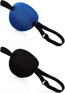2 Pack Eye Patch,3D Eye Patched for Adults Kids Medical,Adjustable Soft Amblyopia Lazy Eye Patches Eyepatch for Left or Right Eyes. (Black+Blue)