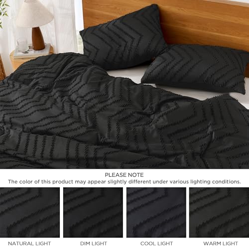 Image of Litanika Boho Full Comforter Set, 3 Pcs Black Lightweight Bedding Set
