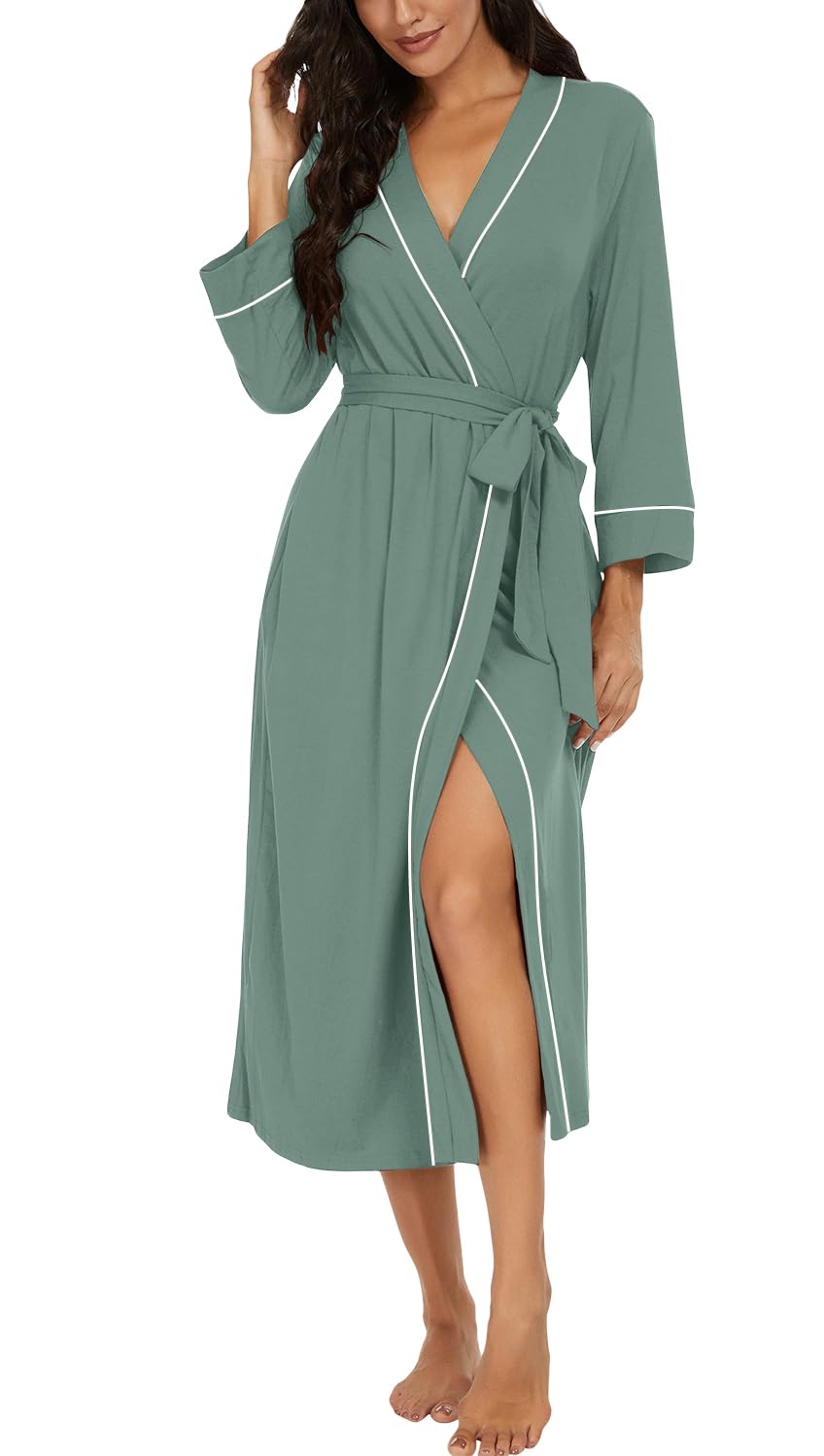 PrinStory Women Dressing Gowns Causal Kimono Robes Long Bathrobe Soft Womens 3/4 Sleeve Ladies Loungewear — view 26