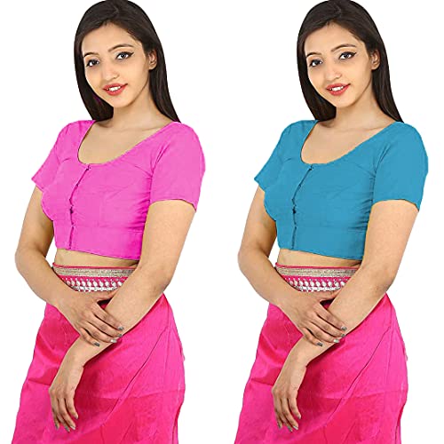Image of Namita Women's Rubia Cotton Half Sleeve Blouse Combo (U-COT-COM-2-PINK-CYAN-40 Pink, Cyan 40)