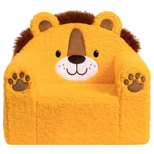 BEJOY Sofá infantil ultrasuave de espuma para niños, asiento individual Sherpa sofá de lectura para niños y niñas, león amarillo