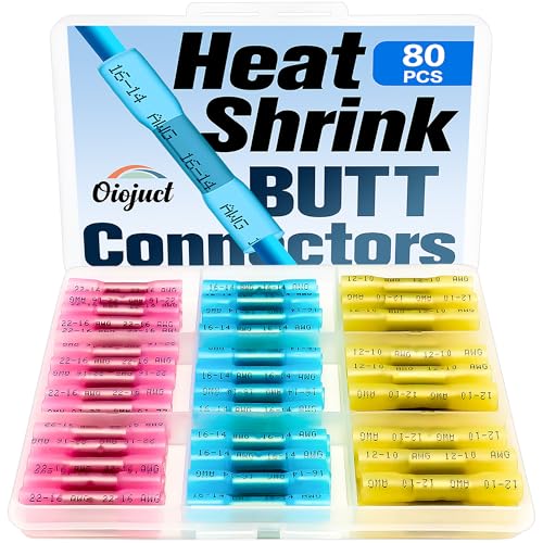 Heat Shrink Butt Connectors - Oiojuct Waterproof Wire Crimps for Marine and Automotive Wiring (80Pcs)
