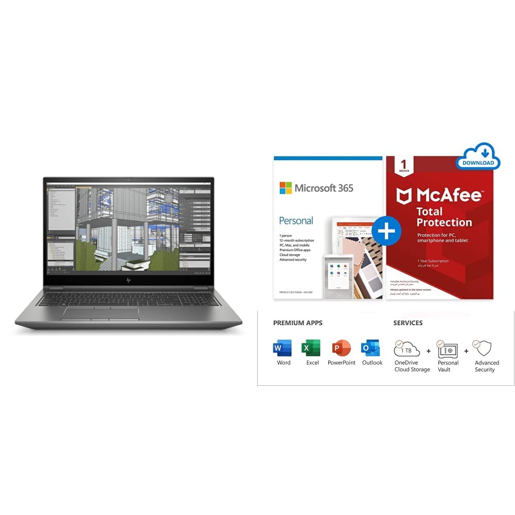 HP ZBook Fury 15.6" Mobile Workstation Laptop - Intel Core (11th Gen) i9-11900H Up to 4.9 GHz - 32GB DDR4 1TB SSD Nvidia RTX A4000 6GB - Win 10 Pro, Gray & Microsoft 365 Personal + McAfee