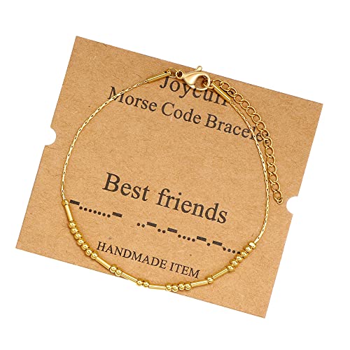 Image of JoycuFF Inspirational Morse Code Bracelets for Women Silver Beads Jewelry Encouragement Mantra Gifts for Her