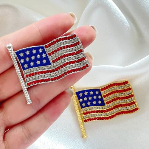 Image of USA Flag Lapel Pin Cute Rhinestone Painting Oil Enamel Brooch Crystal Flagpole Bag Clothes Fashion Jewelry American Flag Badge