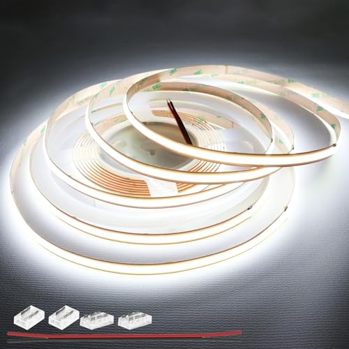 Image of LEDENET COB White LED Strip Light DC24V 5M /16.4Ft COB White LED Lights 6000K 528LEDs /M 8mm High Density CRI 90+ Dimmable LED Tape Light IP20 Cut Anywhere for Bedroom(No Adapter and Controller)