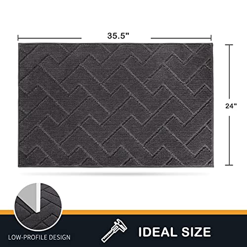 PURRUGS Dirt Trapping Door Mat 24" x 35.5", Non-Slip Machine Washable Entry Rug, Shoe Scraper, Dog Doormat, Super Absorbent Welcome Mat for Front & Back Door, Muddy Wet Shoes & Paws, Charcoal