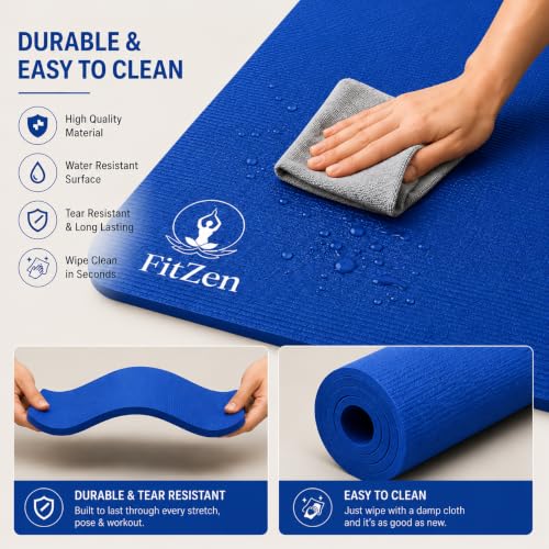 Image of Yoga Mat for Women and Men 4mm with Carry Strap EVA Material Extra Thick Exercise Mat for Workout Yoga Fitness Pilates and Meditation, Anti Tear Anti Slip For Home & Gym Use (Blue)