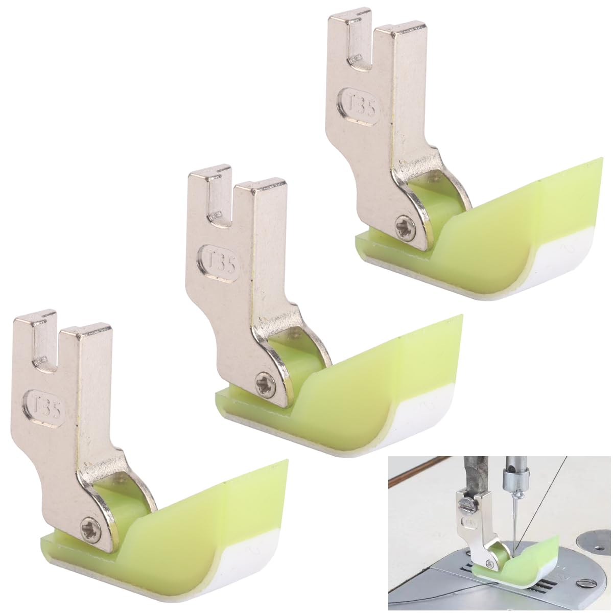 TorSor 3 Pack Teflon Presser Foot Replacement T350 T35 Boat Shaped Non-Stick Presser Feet for Brother Consew Juki Mitsubishi Singer Sunstar Sewing Machine Industrial Needle Machines