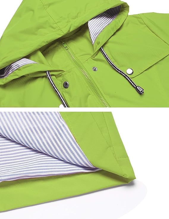 Kikibell Rain Jacket Women Striped Lined Hooded Lightweight Raincoat Outdoor Waterproof Windbreaker - Image 5