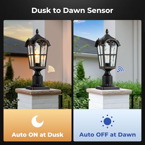 VIANIS Dusk to Dawn Outdoor Post Light, Black 1-Pack Aluminum, Hardwired by VIANIS - Used condition - Image 2