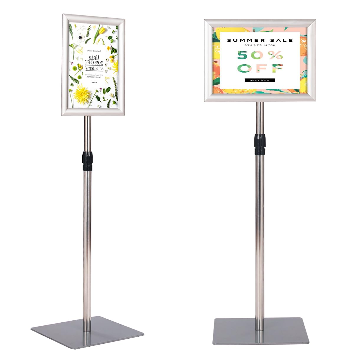 HOMASIS Porta Poster Regolabile in Altezza e Angolo, Supporto da Pavimento per Menù, Poster e Pubblicità, Espositore A4 in Alluminio per Matrimonio, Spettacolo, Ristorante, Bar (Argento)