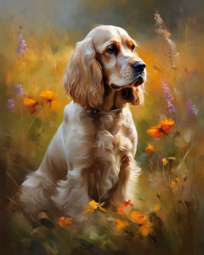 ZMHZMY DIY Oil Painting Paint by Number Kit Cocker Spaniel DIY Painting by Number Kits Oil Paint Drawing Canvas Home Decor,40x50cm Without Frame