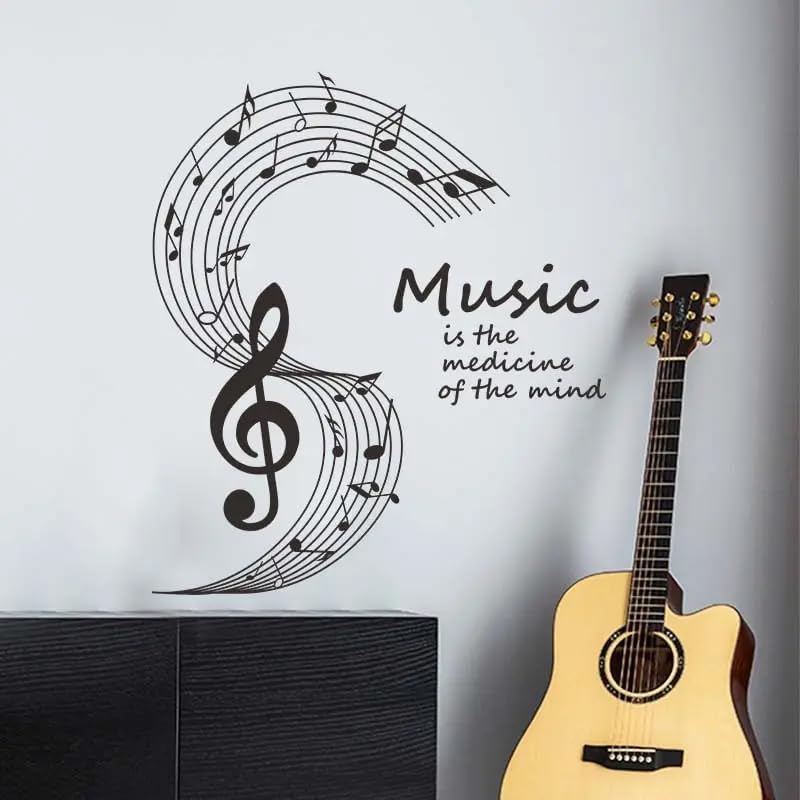 Juego de calcomanías grandes de pared de notas musicales, mural de vinilo de 20 x 18 pulgadas para pared, cocina, guardería, oficina, decoración