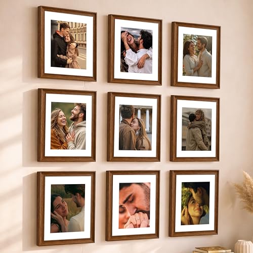 Image of Art Street Wooden Photo Frame for living room, Aesthetic Cave Design Photo Frames for Photograph, Art Work, Certificates Set of 9 (6x8 Inch, Brown)