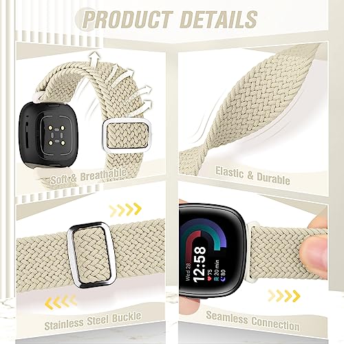 SHIJZWD Elastic Braided Strap Compatible w/ Fitbit Versa 4/Versa 3/Sense 2/Sense - Image 3
