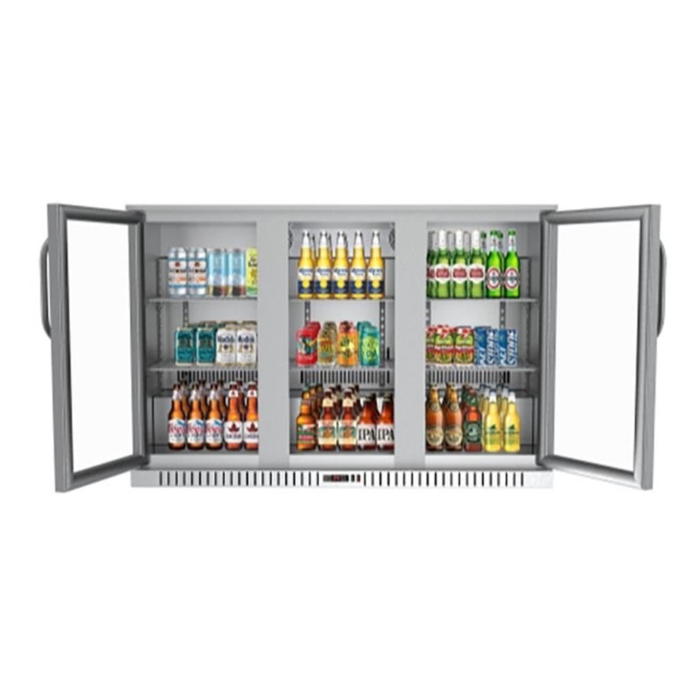 Pemberly Row 3-Door Stainless Steel Back Bar Cooler Refrigerator, Silver Finish, LED Lighting, Glass Doors, 11.3 Cu. Ft. Capacity, Adjustable Shelves, Commercial And Residential Beverage Storage on Fridge.com - View 3