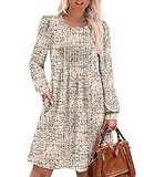 OFEEFAN Fall Dresses for Women 2025 Long Sleeve Sweater Dress Winter Clothing Tunic Dress with Pockets Fall Outfits Clothes Beige L