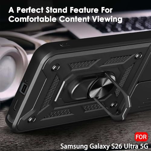 Image of TheGiftKart Back Cover Case for Samsung S26 Ultra 5G | Armor Bumper Case with Sliding Camera Cover, Kickstand & Ring Holder | 360 Degree Protection Back Cover for Samsung S26 Ultra (PC & TPU, Black)