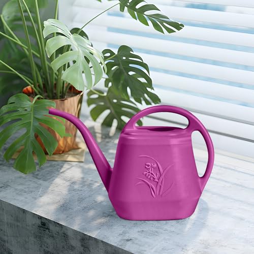 Image of Plastic Watering Can - for Home Plant Garden - 1 /2 Gallon - Rose Red