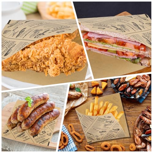 150 Stk Dickes Burger Papier, Deli Papierblätter, Käsepapier, Wasserdicht und Öl Burger Tüten, Sandwich Paper, Wrap Papier für Burgers, Pommes, Butterbrot, Käse, Kuchen, 15 x 15 cm