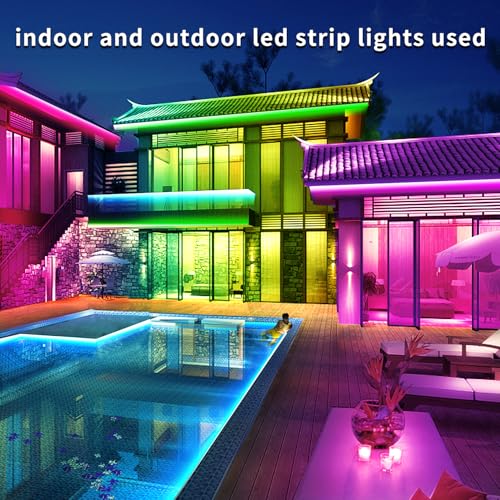 Image of 50ft Outdoor Waterproof Led Strip Lights,IP68 Waterproof Led Rope Lights with IR Remote&App Control,Music Sync and Color Changing LED Rope Lights for Bedroom,Roof,Pool,Balcony