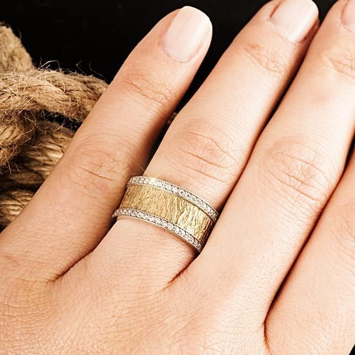 Ehering-Set 14 Karat vergoldet Paar passendes Ehering-Set Personalisierter Mann und Frau Silber-Ehering-Set