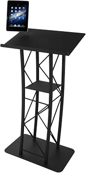 Truss Podium with Base and 23" Wide Top, 64"H, Includes iPad 2-4 and iPad Air Mount Black Steel/Aluminum