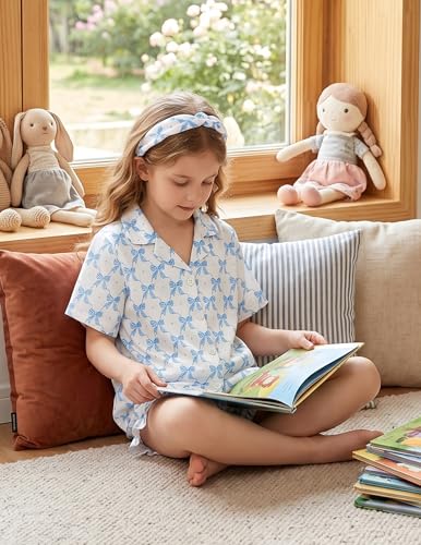 Image of Arshiner Girls Pajamas Silk Satin Pajama Set Button Pjs Ruffle Sleepwear | 2 Piece Nightwear, Silky Soft Lounge for Little & Big Kids, Ideal for Sleeping and Sleepover Party