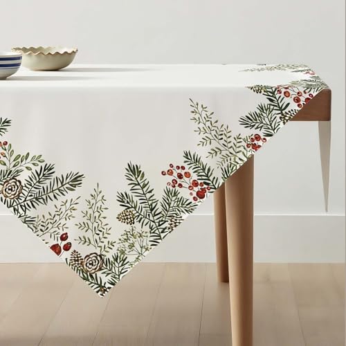 Avalune Tischdecke Weihnachten Mitteldecke Grün Winter Tannenzapfen...