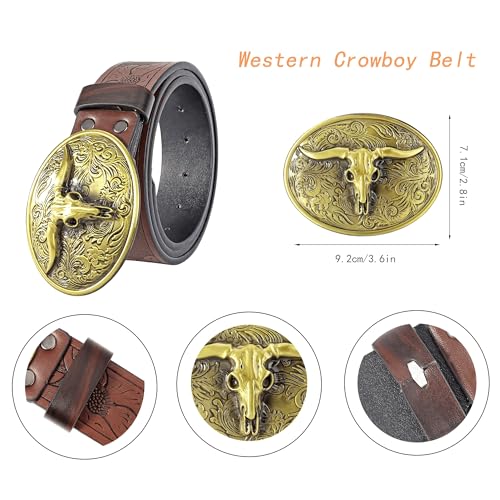 Ayliss Women Men Western Belts Cowboy Cowgirl Country Belt Longhorn Bull Buckle Belt Floral Engraved PU Leather Waist Belt3
