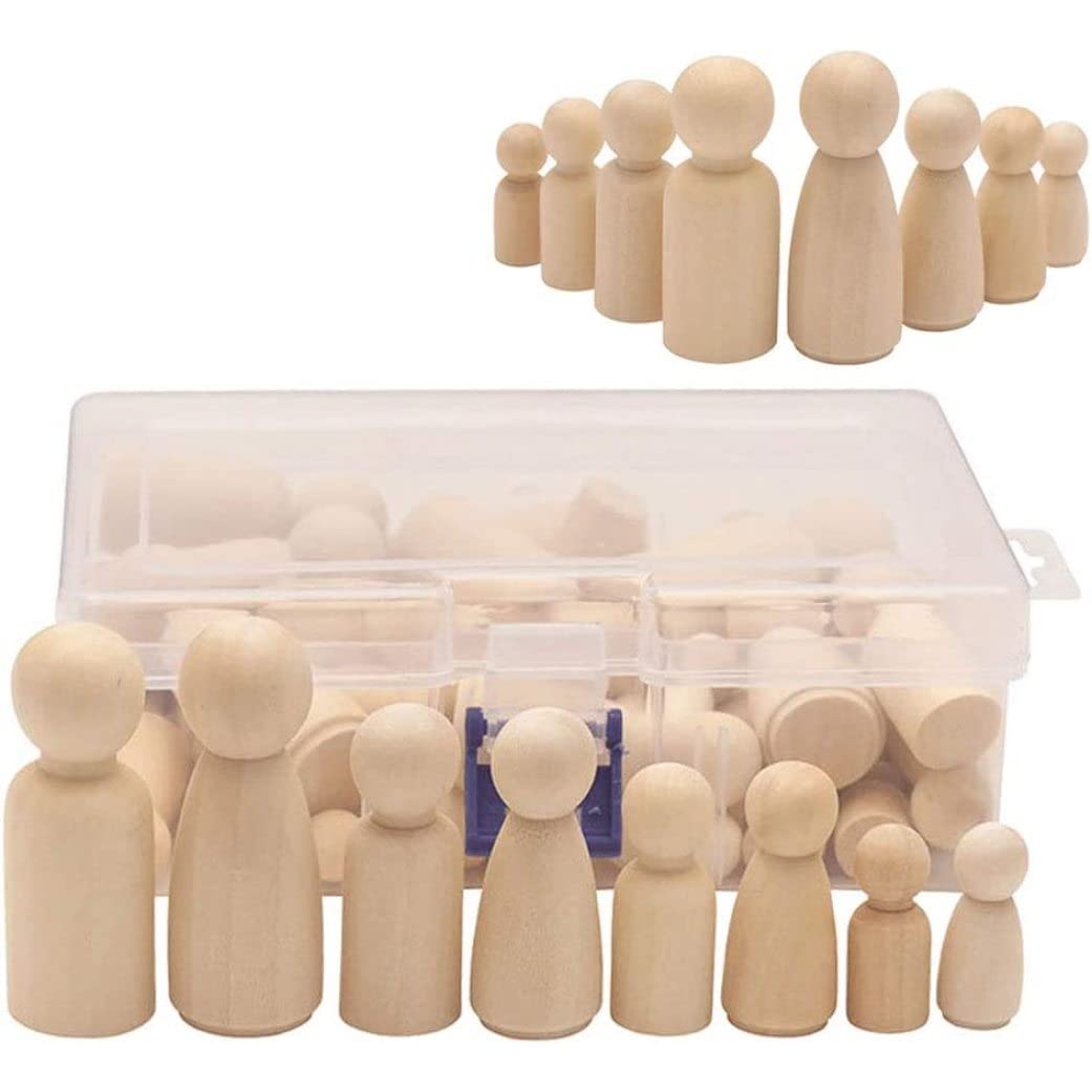 Nukinp Unfinished Wooden Peg Dolls Wooden Figures Decorative Peg Doll People for Kids DIY Art Craft 50pcs