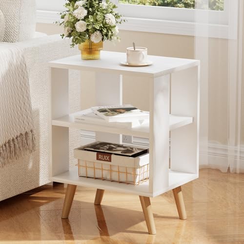 Huhote Kids Nightstand, 2-Tier Night Stand with Open Storage, Modern Side Table for Bedroom, Study Room, Small Spaces, White
