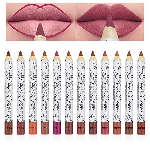 Ownest 12 Colors Lip Liner Pen Set,Lip Liner Lipstick Combination Kit,Matte Lipstick Nude Color Lip Liner Pencil High Pigment Lip Liner Pencil Can Shape Sexy Lips