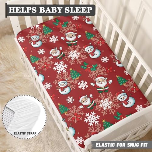 Image of Snowman Crib Sheets for Baby Girls Crib Sheets for Standard Crib Mattress Cover Red Christmas Breathable Santa Claus Soft Fitted Crib Sheet 28''x 52''