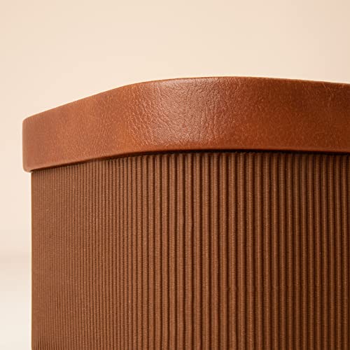 LA JOLIE MUSE Fluted Cardboard Storage Baskets with Leather-Like Lids, Sturdy Stackable Paper Boxes Decorative Tray, Chocolate Brown, Set of 3 - Image 6