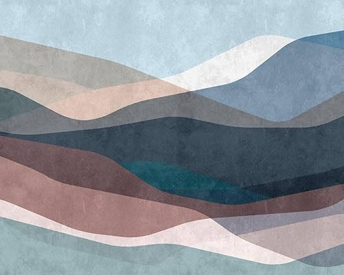 CONCORD WALLCOVERINGS  Mural de pared abstracto para dormitorio, ondas, azul, blanco, beige, 146 pulgadas de ancho x 110 pulgadas de alto, 7 parte