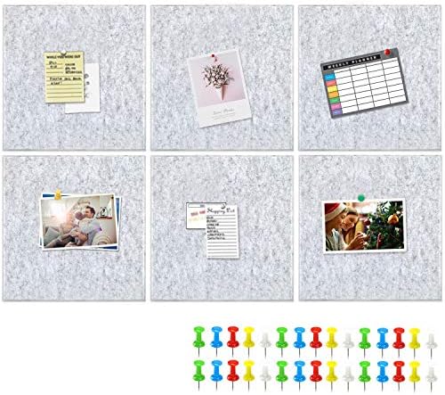 Yoillione Felt Pin Board for Bedrooms Offices Home, Bulletin Boards Square Notice Board Grey Memo Board, DIY Hexagon Cork Board Tiles Self Adhesive Pinboard for Wall Hecorative with 30 Push Pins