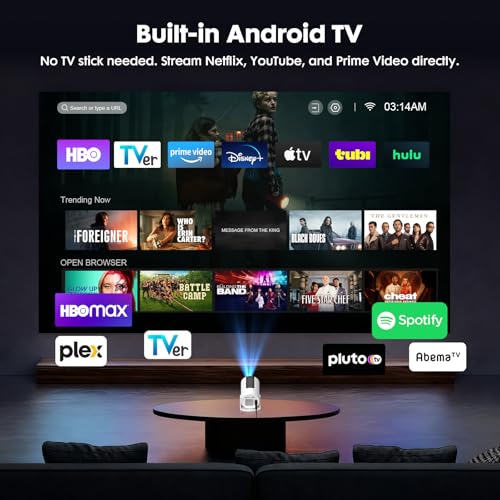 Image of [Built-in Apps] Mini Projector with WiFi and Bluetooth, Native 1080P Portable Movie Projector for Bedroom, Android 12, Auto Vertical Keystone, 180 Rotation, Compatible with HDMI /USB /TV Stick /Laptop