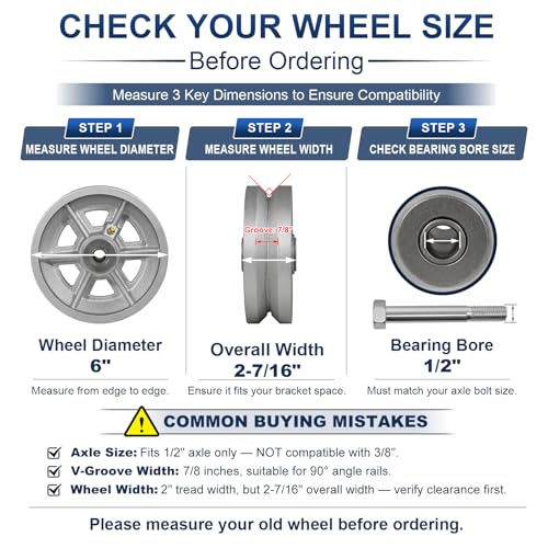 Image of 6 Inch V-Groove Steel Wheel, 7 /8 inch Wide 90 Groove, Fits 1 inch Angle Iron Track, Heavy Duty Industrial Track Wheel with Relief Groove, High Load Capacity(4 Pack)
