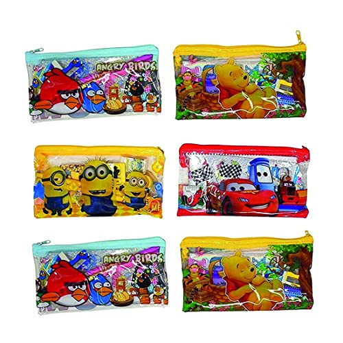 Image of Return Gift for Kids in Bulk | Stationery Pouch /Kit with Pencil /Eraser /Sharpner /Scale for School Kids Boys & Girls (Pack of 6)