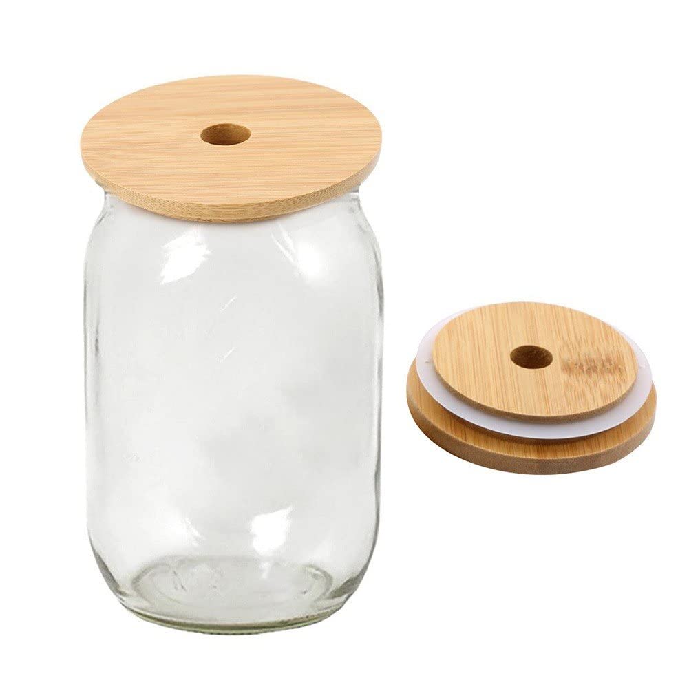 Copertura in bambù per barattoli di vetro Coperchio riutilizzabile per tazza 4 pezzi con foro per