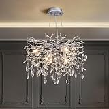 witkey Modern Tree Branch Crystal Chandelier Luxury Silver Crystal Pendant Lighting 18' Contemporary 6-Light Chandeliers for Dining Room Kitchen Bedroom Living Room